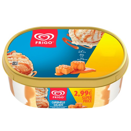 FRIGO Tarrina de helado de nata con salsa y trocitos de caramelo 900 ml.