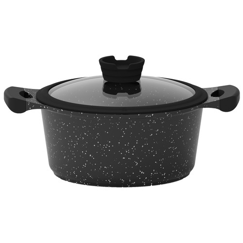 Cacerola de aluminio fundido con tapa de vidrio e interior antiadherente Whitford mármol, 24cm. apta para inducción, ACTUEL.