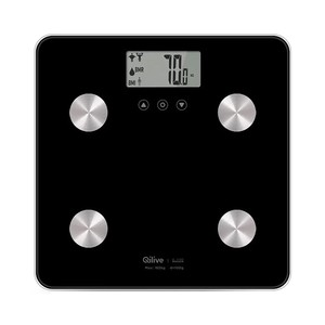 Imagen de Báscula electrónica QILIVE&nbsp;Q.5593&nbsp;de color negro, con base de cristal templado y pantalla.
