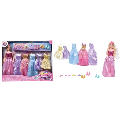 Muñeca Magic Story Princesa con 5 Outfits 14 Piezas +3 Años ONE, TWO FUN
