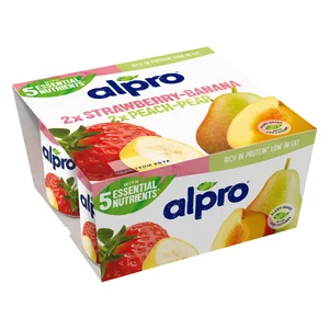 ALPRO Especialidad de soja fermentada con fresa y plátano (2) o pera y melocotón (2) 4 x 125 g.