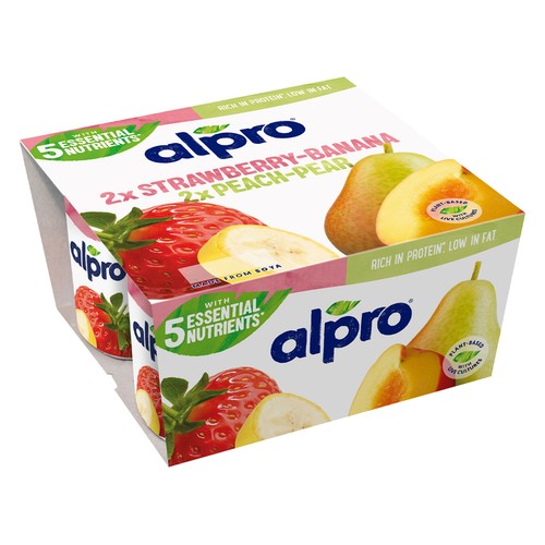 ALPRO Especialidad de soja fermentada con fresa y plátano (2) o pera y melocotón (2) 4 x 125 g.