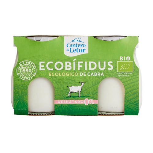 Yogur de cabra con bífidus desnatado ecológico CANTERO DE LETUR 2 uds x.125 g.