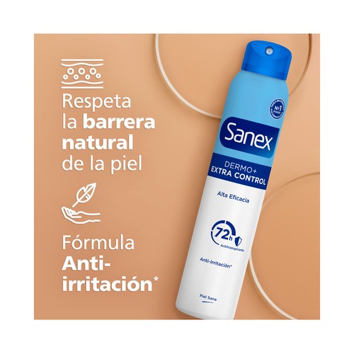 SANEX Dermo+ extra control Desodorante en spray unisex antitranspirante hasta 72 horas 200 ml.
