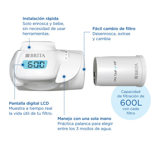 Sistema de filtración de agua para grifo, incluye 1 cartucho para 600 litros, On tap BRITA.