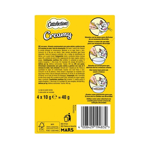 CATISFACTIONS Snack de gato queso 4und 40gr