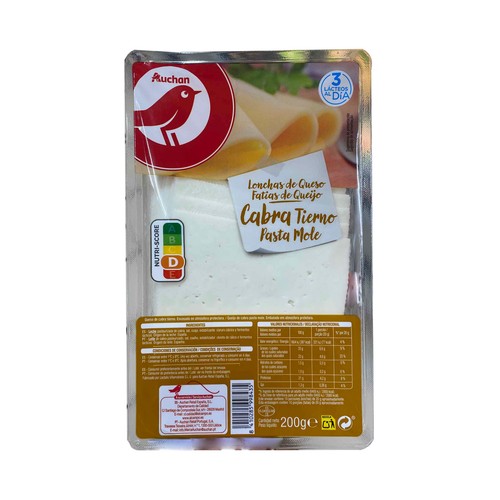 AUCHAN Queso de cabra tierno en lonchas 200 g. Producto Alcampo