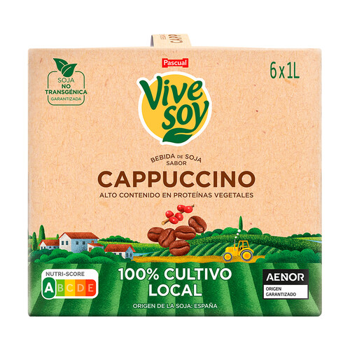 Bebida de soja de origen 100% local, con sabor a capucchino VIVESOY de Pascual 6 x 1 l.