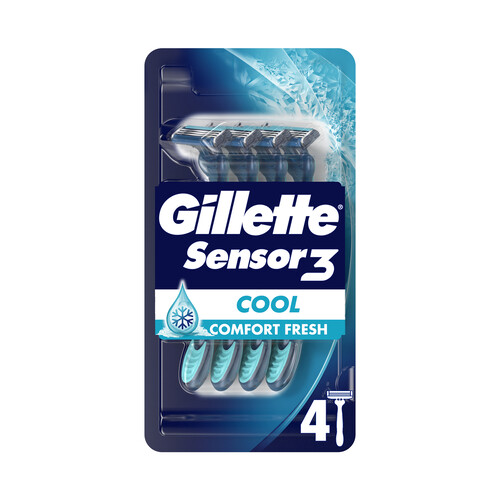 GILLETTE Maquinilla de afeitar desechable con cabezal pivotante de 3 hojas GILLETTE Sensor 3 cool 4 uds.