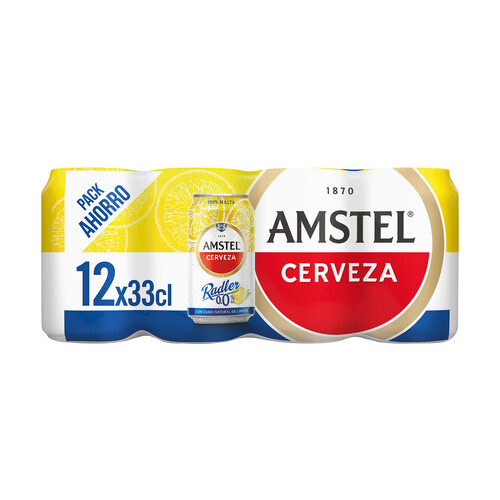 Cervezas con zumo natural de limón y 0,0 % alcohol AMSTEL RADLER pack 12 uds. x 33 cl.