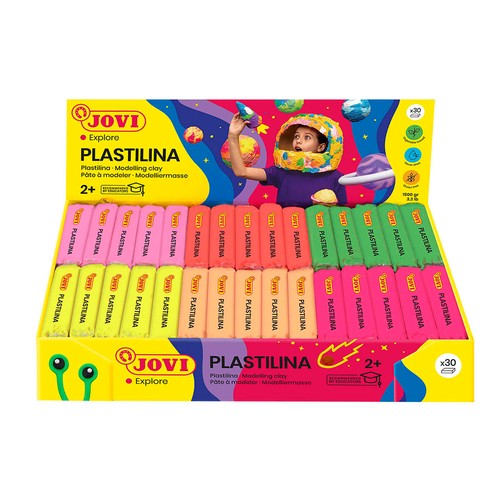 Pastilla plastilina de 50 gramos colores neón, JOVI.