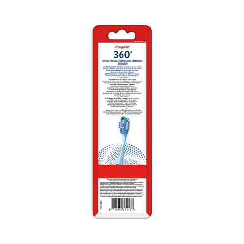 COLGATE 360º Deep clean Cepillo de dientes medio, con 4 zonas de acción que ayudan a eliminar las bacterias bucales 3 uds.