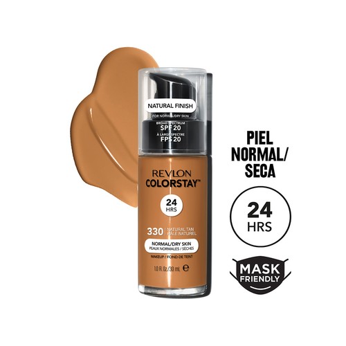 REVLON Tono 330 Natural tan Colorstay Base de maquillaje líquida y de larga duración, para pieles normales a secas.