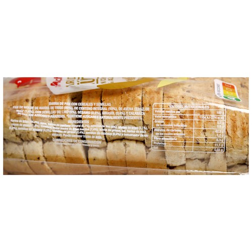 PRODUCTO ALCAMPO Barra de pan masa madre, con cereales y semillas 400 g.