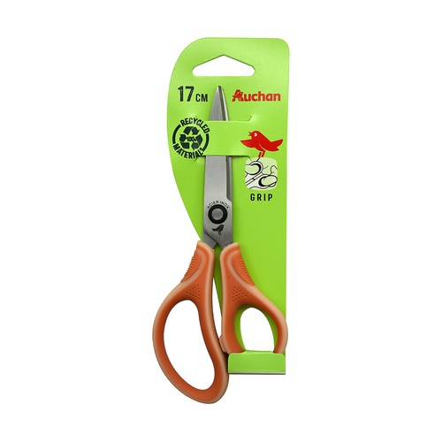 Tijera de 17cm para diestros bi-material 3 colores surtidos, AUCHAN.