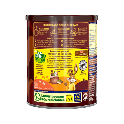 NESQUIK Cacao soluble intenso, 100 cacao natural NESQUIK 290 g.