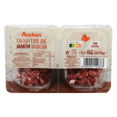 AUCHAN Taquitos de jamón curado en bodega 2 x 75 g. Producto Alcampo