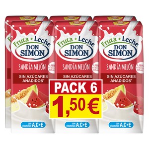 DON SIMON Leche con zumo de sandía y melón sin azúcares añadidos 6 x 200 ml.