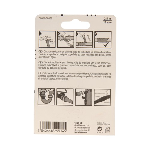 2.5 metros de cinta de silicona blanca autosoldable, 19mm. TESA Extreme repair.