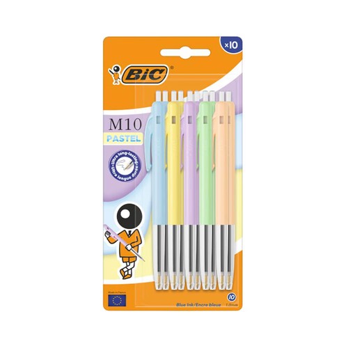 Set 10 bolígrafos m10 pastel retráctil azul. BIC