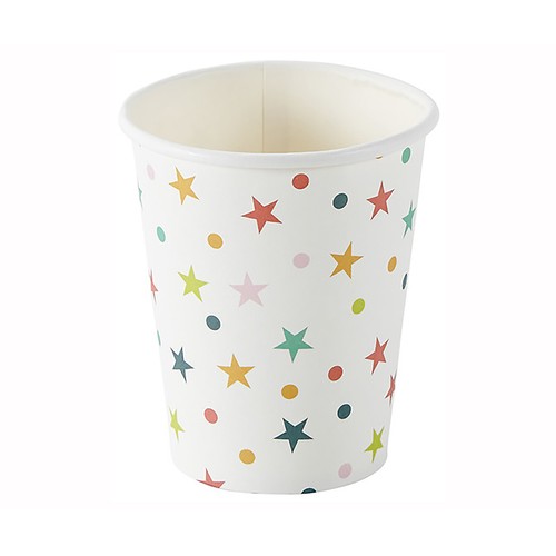 Vasos de cartón blancos decorados con estrellas de  0,2 litros, 10 unidades, ACTUEL.