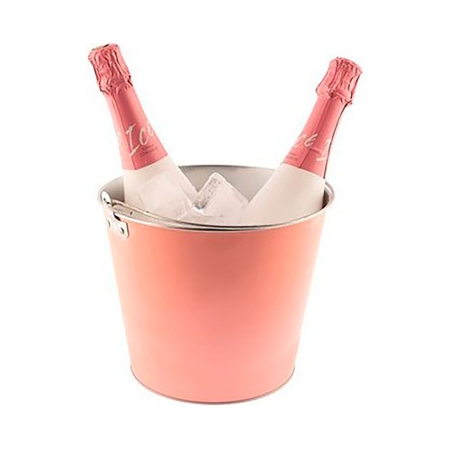 Cubitera 5L acero metalizado, con asa color rosa . KOALA