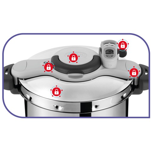 Olla a presión de 6 litros de capacidad con sistema de cuenta atrás para la cocción perfecta, TEFAL.