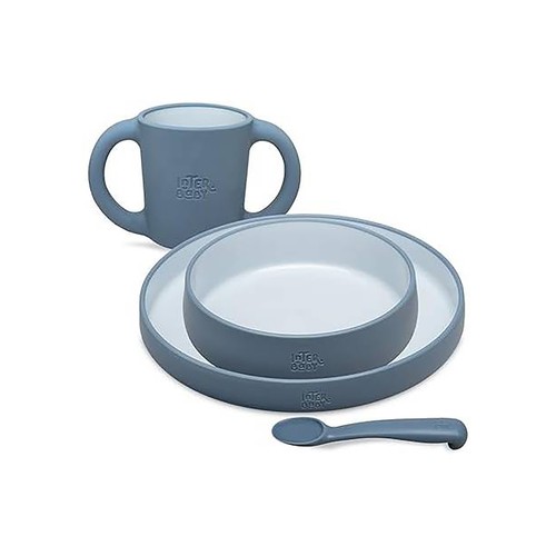 Vajilla de aprendizaje azul grisáceo, INTERBABY.
