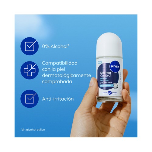 NIVEA Derma control defend Desodorante roll on unisex, antitranspirante hasta 72 horas 50 ml.