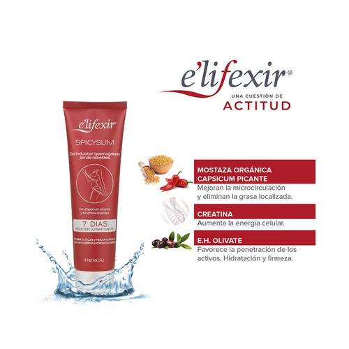 E"LIFEXIR Gel inductor quemagrasas, específico zonas rebeldes E´LIFEXIR Spicyslim 150 ml.