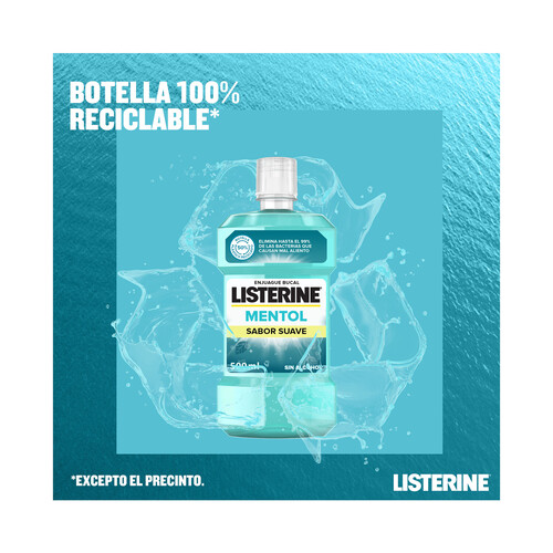 LISTERINE Enjuague bucal de uso diario con sabor suave a mentol LISTERINE 500 ml.