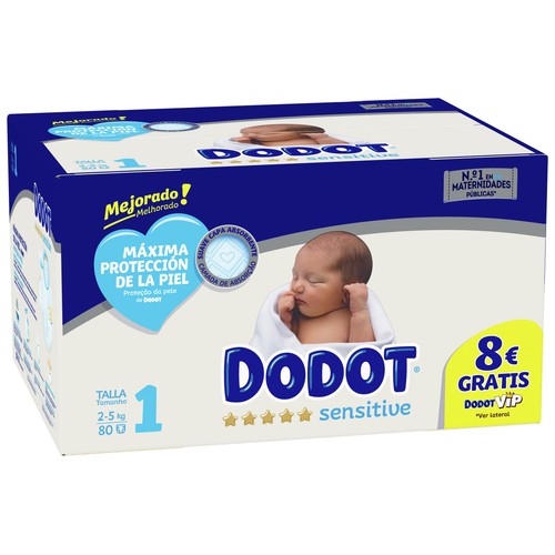 DODOT Pañales talla 1 para bebes de 2 a 5 kilogramos DODOT Sensitive 80 uds.