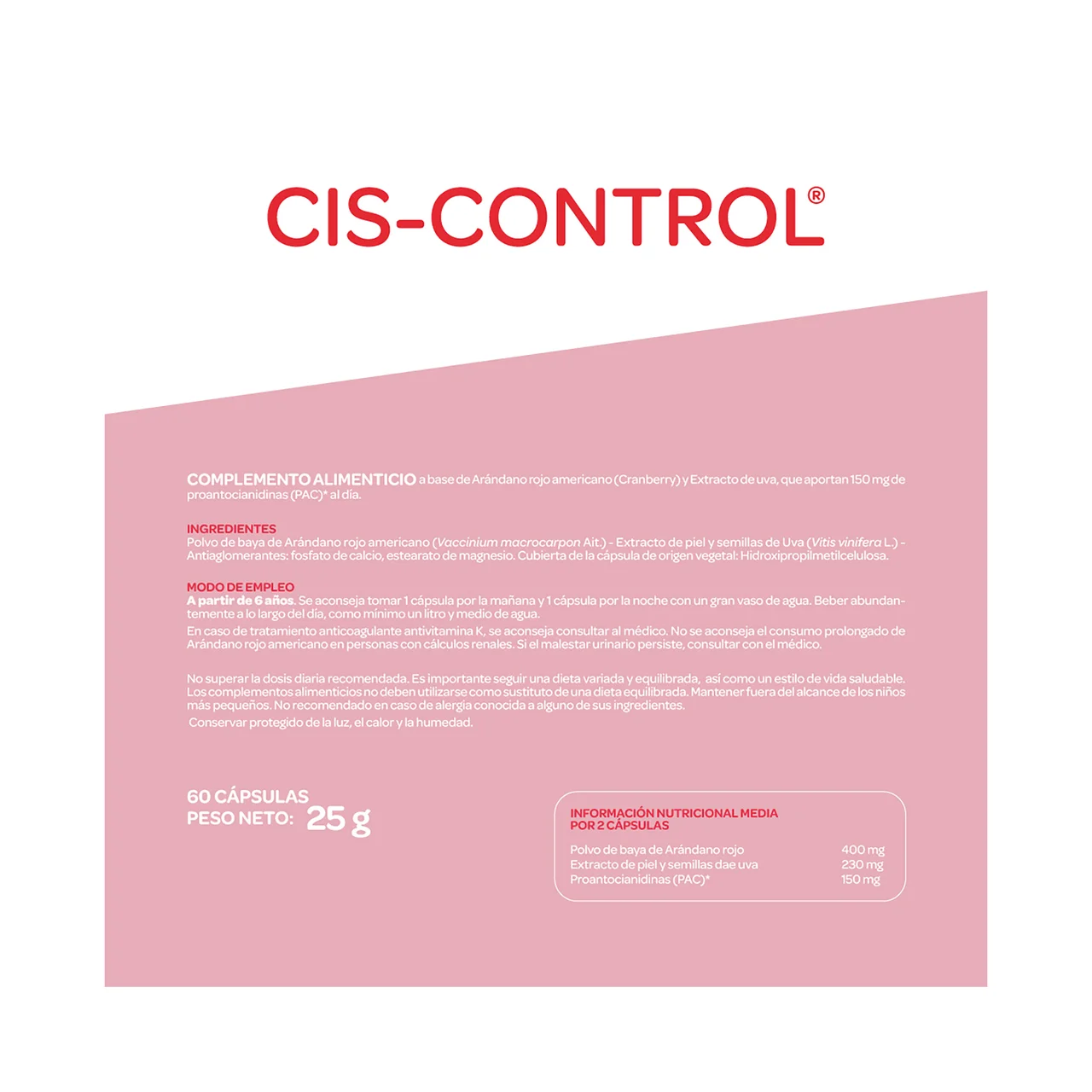 Cis-control Complemento alimenticio a base de arándano rojo y extracto de uva 60 uds.
