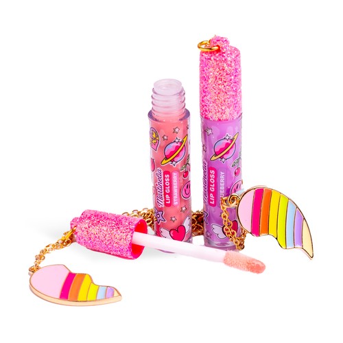 MARTINELIA Super girl Brillos labiales con sabor a fresa y arándano + colgante.
