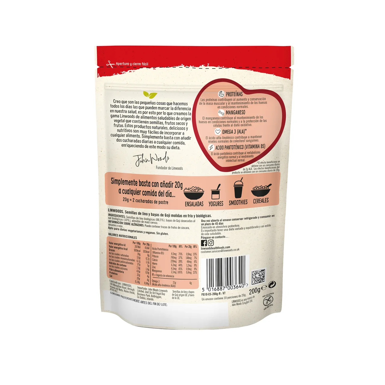 LINWOODS Semillas de lino y bayas de goji molidas ecológicas LINWOODS 200 g.