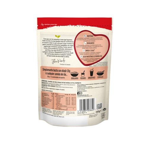 LINWOODS Semillas de lino y bayas de goji molidas ecológicas LINWOODS 200 g.