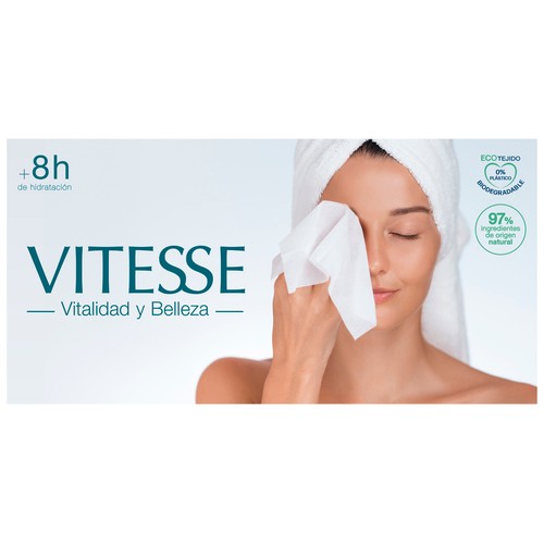 VITESSE Toallitas desmaquilladoras con vitamin complex y 8 horas de hidratación, para pieles sensibles 25 uds.