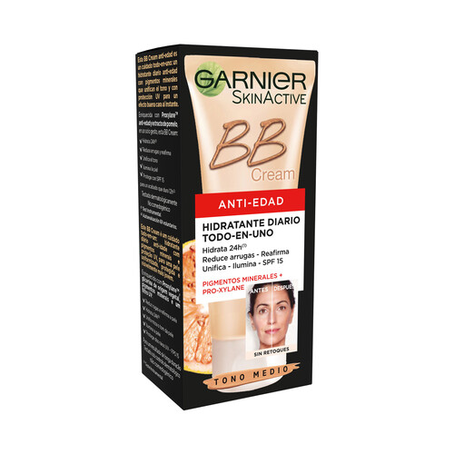 GARNIER Crema antiedad y correctora de imperfecciones para piel madura, tono medio GARNIER Skin active BB cream 50 ml.