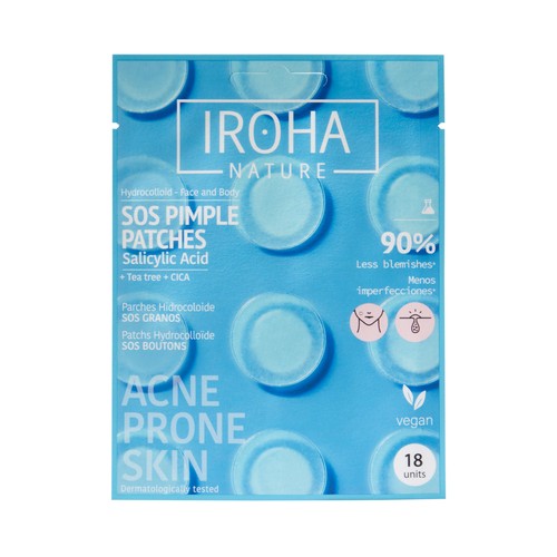 IROHA NATURE Parches hidrocoloides para tratar los granos, pieles normales, mixtas o grasas 18 uds.