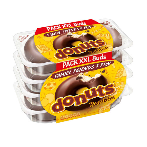 Rosquillas de chocolate DONUTS BOMBÓN pack XXL 8 udas. 440 g..