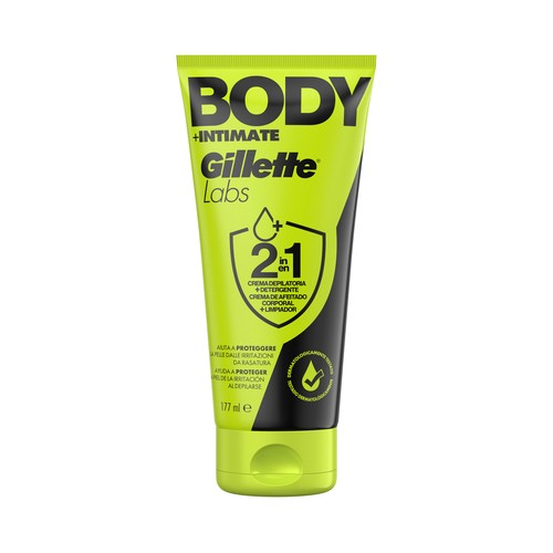 GILLETTE Labs body + intimate Crema 2 en 1 de afeitado corporal y limpiadora 177 ml. 