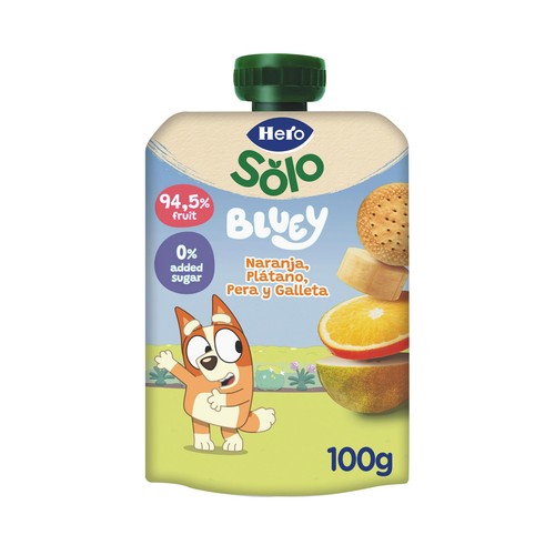 HERO Solo Bolsita de fruta (naranja, plátano, pera) y galleta, sin azúcares añadidos, a partir de 12 meses 100 g.
