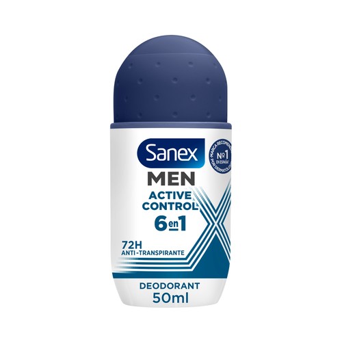 SANEX Men active control Desodorante roll on para hombre antitranspirante hasta 72 horas 50 ml.