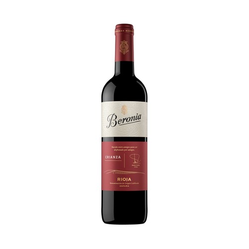 Vino tinto crianza con denominación de origen calificada Rioja BERONIA botella de 75 cl.