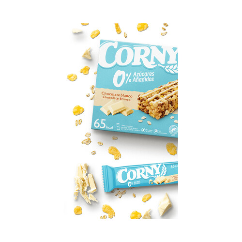 CORNY Barritas de cereales 0 % azúcares añadidos con chocolate blanco CORNY 6 uds. x 20 g.