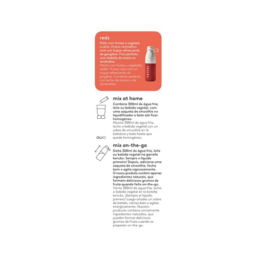 KENCKO Smoothie reds Preparado para batido de frutas ecológicas, chia y jengibre 2 x 22 g.