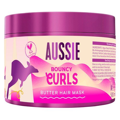 AUSSIE Bouncy curls Mascarilla capilar hidratante y acondicionadora, para cabellos rizados o con ondas 500 ml.