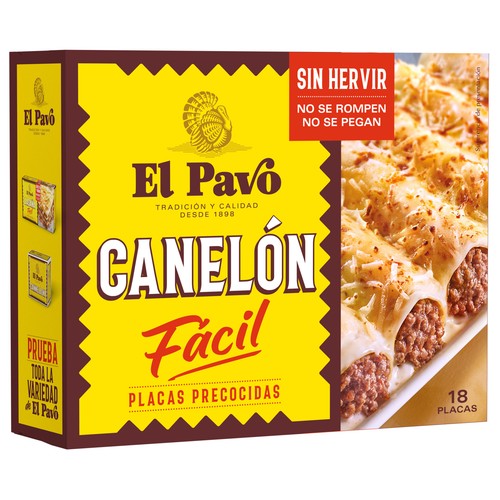 EL PAVO Pasta canelones , pasta alimenticia laminada precocida y desecada 18 uds 120 g.