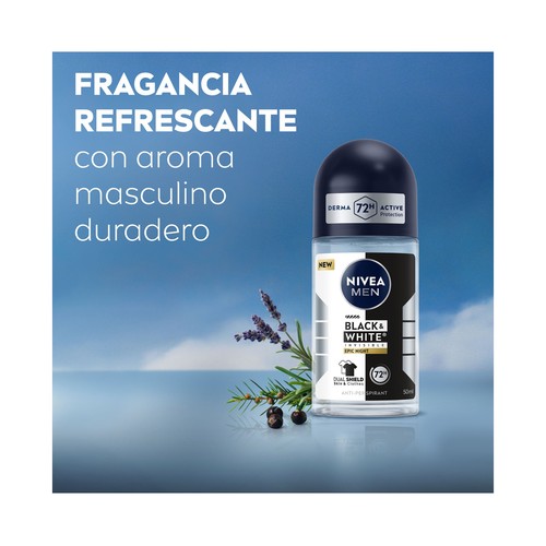 NIVEA Men black & white invisible epic night Desodorante roll on para hombre, antitranspirante 72 horas 50 ml.