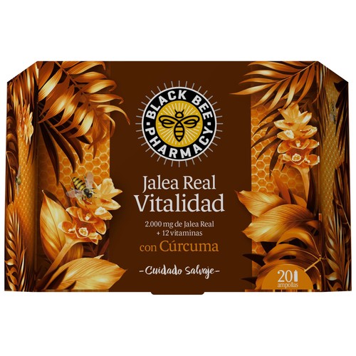 BLACK BEE Vitalidad Jalea real con cúrcuma y 12 vitaminas en ampollas individuales 20 uds.